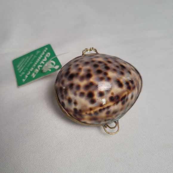 Vintage Sea Shell W/ Brass Tone Clasp Ring Trinket Box - Picture 1 of 8